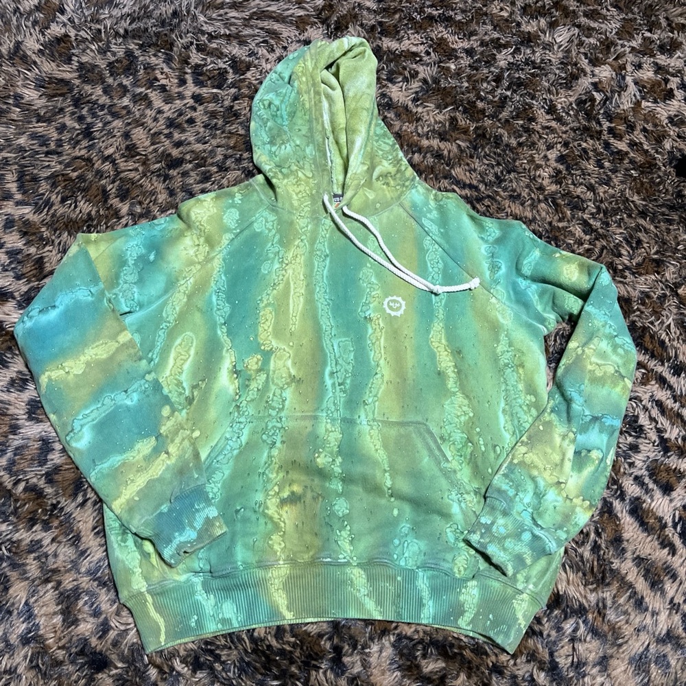 Big Bud Press Green and Yellow Tie-Dye Unisex Hoodie size P 100% cotton